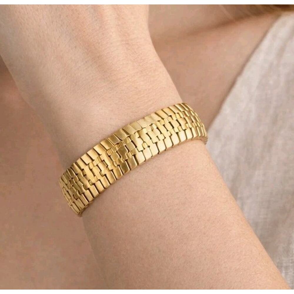 Vintage 5/8" Wide Gold-tone Link Bracelet 8" Bold Architectural Style B-TN10